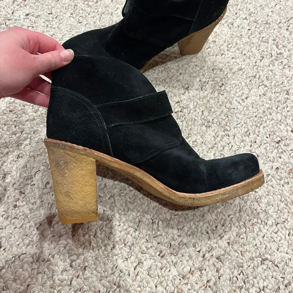 UGG Brienne Leather Ankle Boots Sz 9.5 Black Chunky Heel Casual Comfort